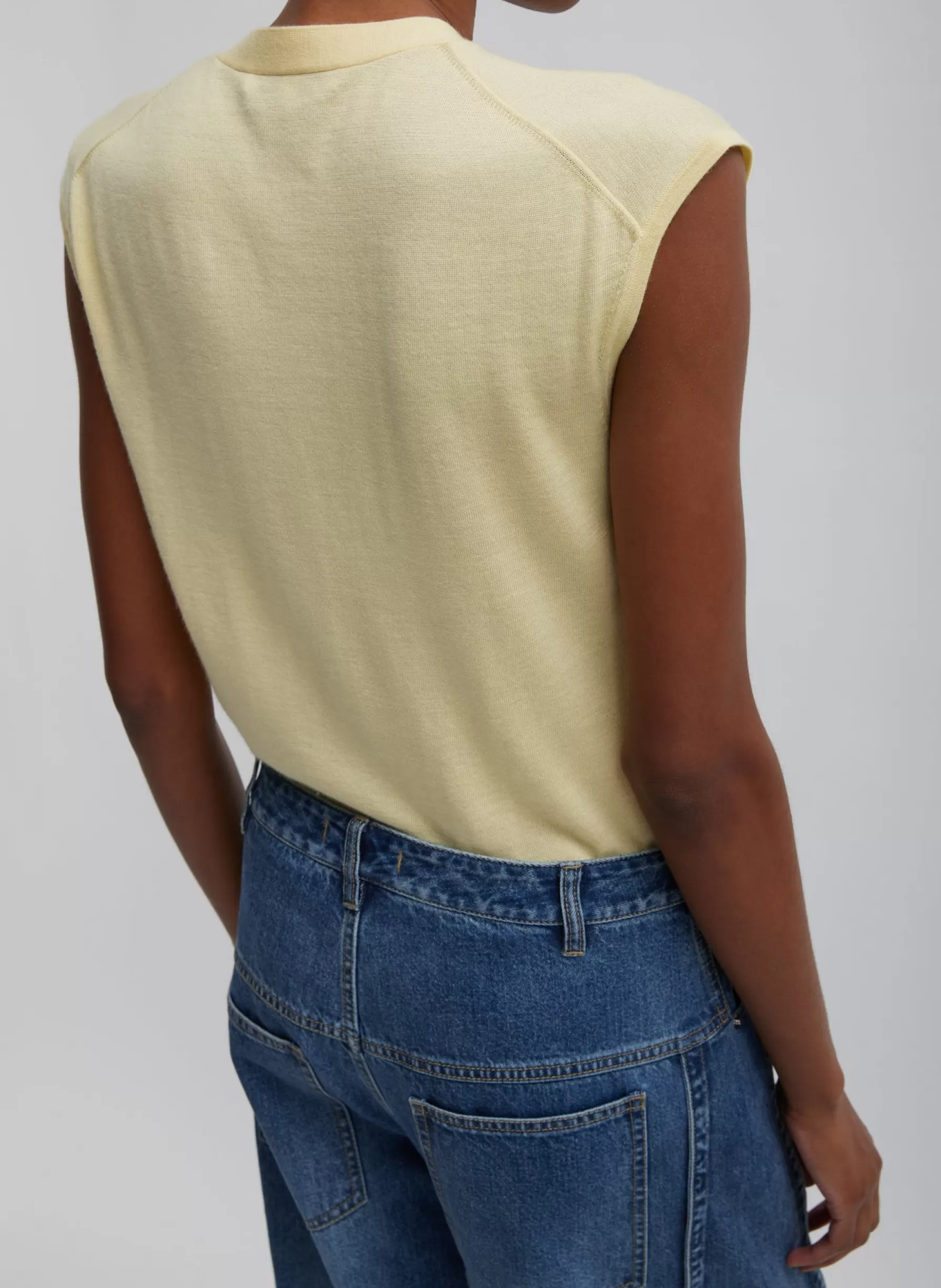 Tibi Cashmere Silk Blend Sleeveless Button Down Sweater Lemon Ice Best Sale