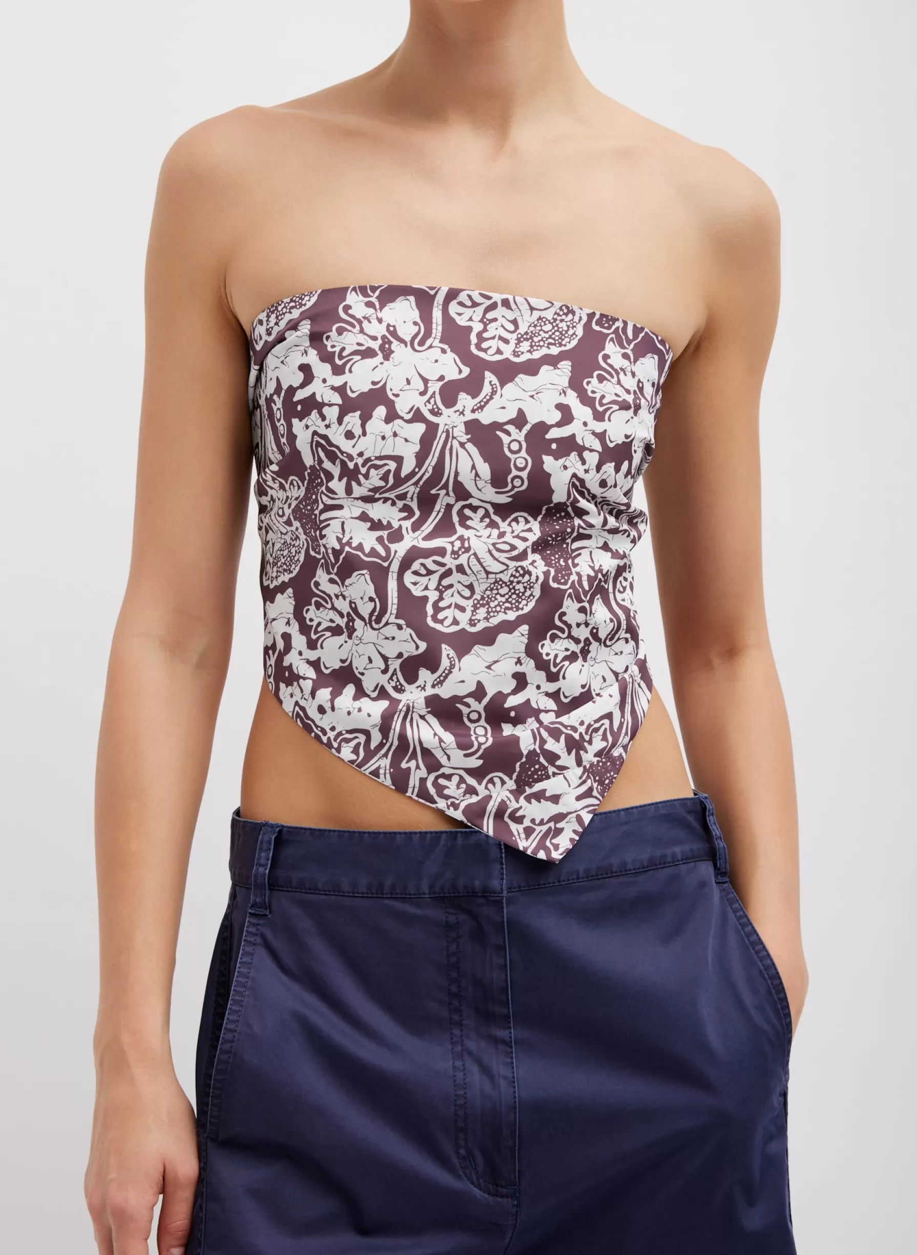 Tibi Recycled Nylon Batik Strapless Bandeau Cinnamon Multi Online