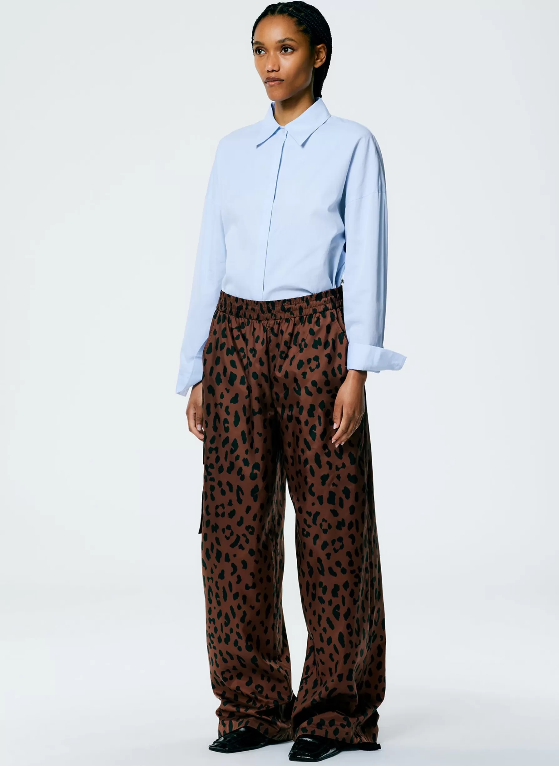 Tibi Recycled Sporty Nylon Cheetah Wide Leg Pull On Pant Brown Multi Outlet